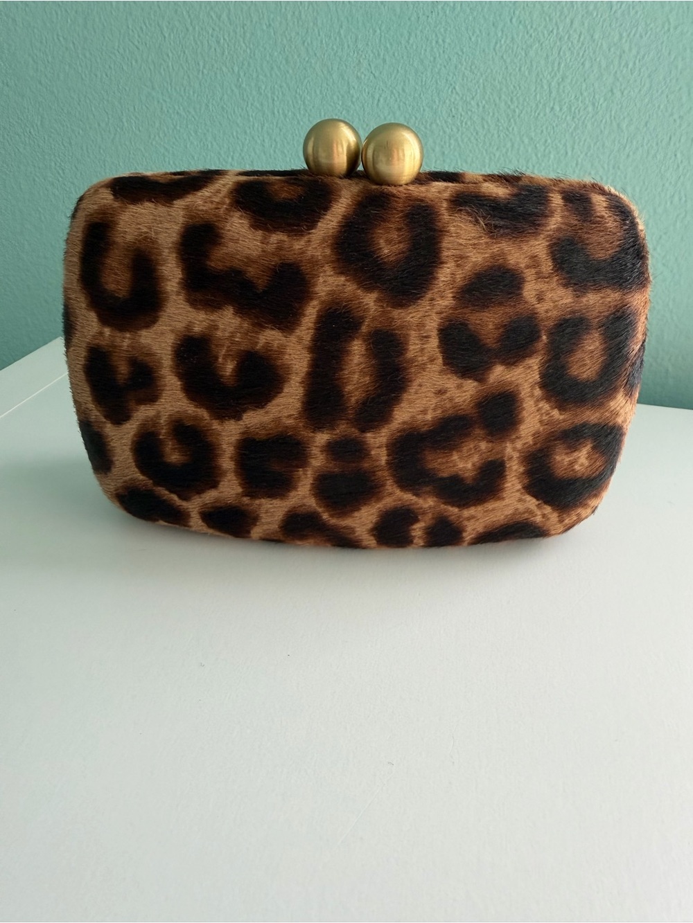 Serpui Marie Leopard Print Calf Hair Box Clutch/Shoulder Bag